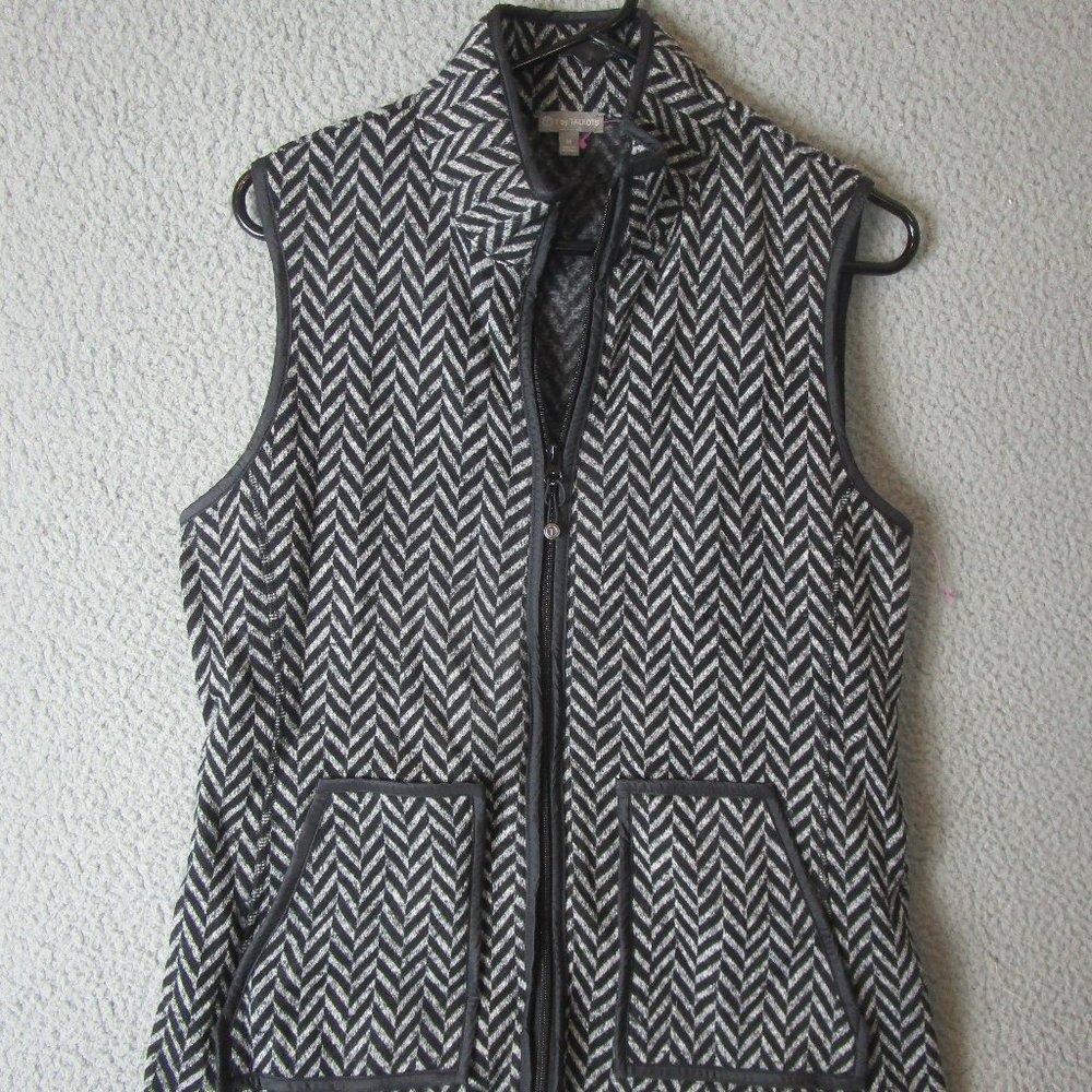 T BY TALBOTS WOMEN'S FULL ZIPPER VEST GRAY BLACK MEDIUM POLYESTER